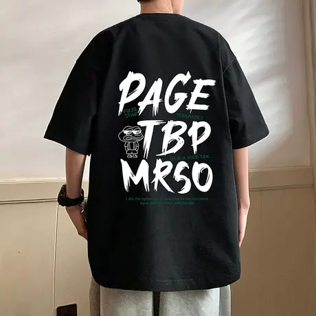 短袖t恤男夏季2024新款纯棉宽松体恤美式涂鸦潮流休闲半袖上衣服图片