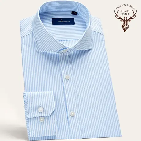 十米布长袖男士衬衫商务修身易打理温莎领竖条纹衬衣男春季新款商品大图