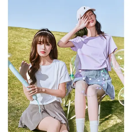 唐狮冰氧吧凉感短袖T恤女小众宽松休闲独特别致上衣超好看减龄F图片