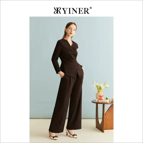 YINER音儿女装冬季女装法式优雅含绵羊毛收褶衬衫收腰上衣商品大图