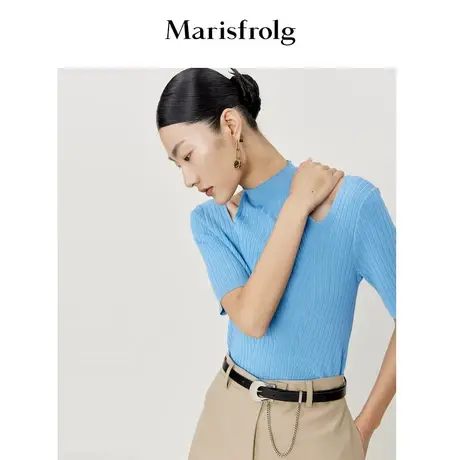 【星月蓝】玛丝菲尔2022年春季新款镂空领口短袖毛针织衫薄款商品大图