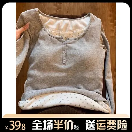 假两件碎花打底衫女秋冬内搭小众设计感长袖t恤纯欲风带胸垫上衣商品大图