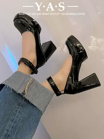 防水台超高跟鞋子女2023年春秋季粗跟新款漆皮玛丽珍性感夜店单鞋图片