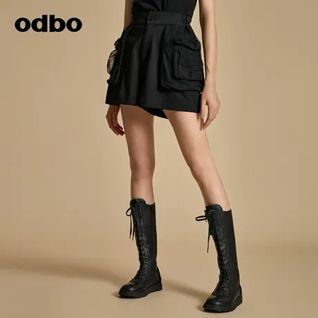 odbo/欧迪比欧原创设计工装风黑色休闲裤女早秋2023新款百搭短裤商品大图