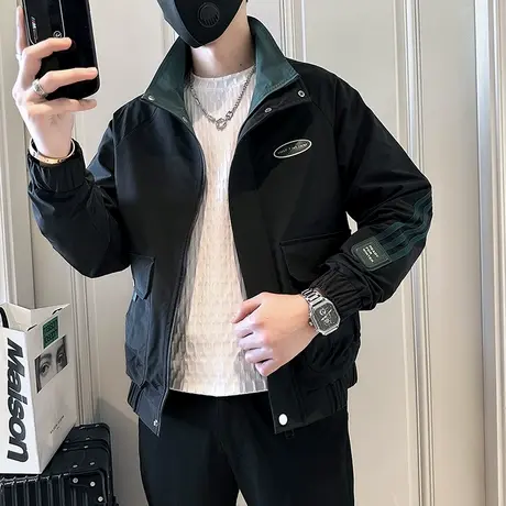 夹克男士春秋季新款潮牌帅气修身百搭休闲棒球服立领工装外套男装商品大图