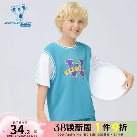 JJ真维斯男童撞色拼接儿童上衣 夏季男童款休闲短袖T恤衫童装衣服商品大图