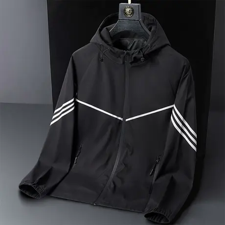 冬季潮牌三条杠条纹连帽夹克外套男士2023新款抗风保暖外穿秋冬款图片