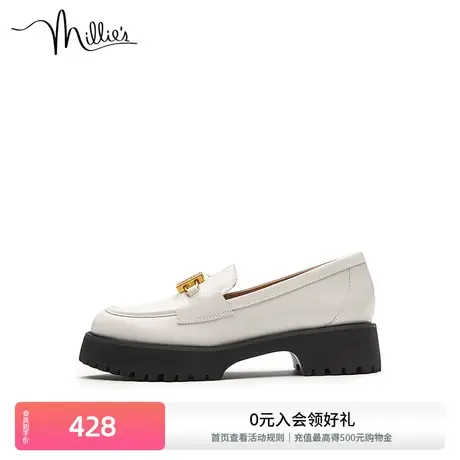 millie's妙丽秋新款水牛皮锁扣厚底乐福小皮鞋女单鞋SFP16CA2商品大图