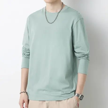 2023新款纯棉t恤男长袖春秋季宽松上衣服潮流纯色全棉内搭打底衫商品大图