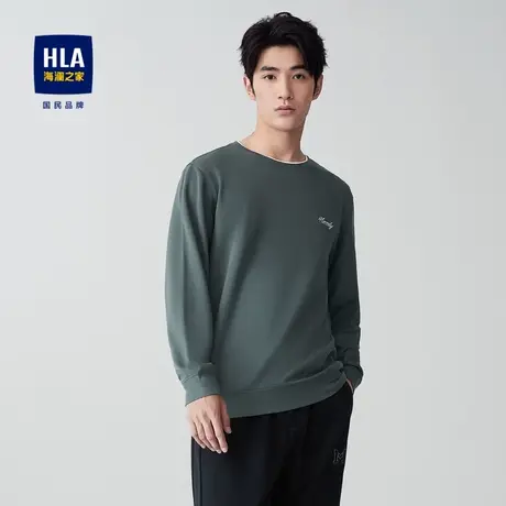 HLA/海澜之家双层领长袖T恤23秋新含新疆棉圆领修身针织布上衣男图片