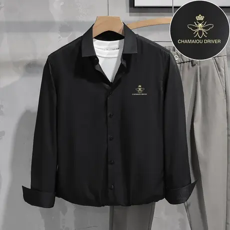 黑色衬衫男士长袖2023新款春秋季商务正装免烫衬衣高级感修身寸衫商品大图