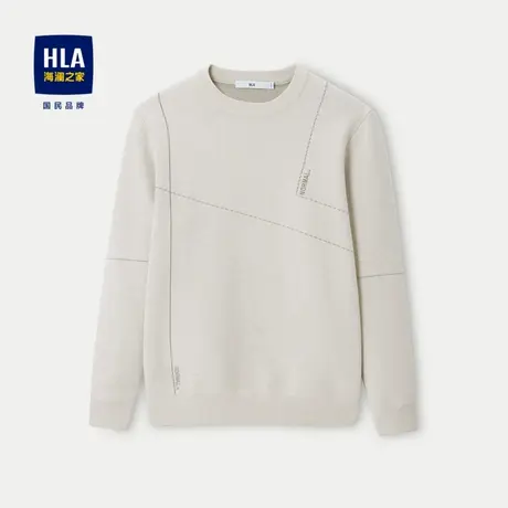 HLA/海澜之家经典圆领长袖针织衫23秋季绣花字母装饰套头毛衣男图片