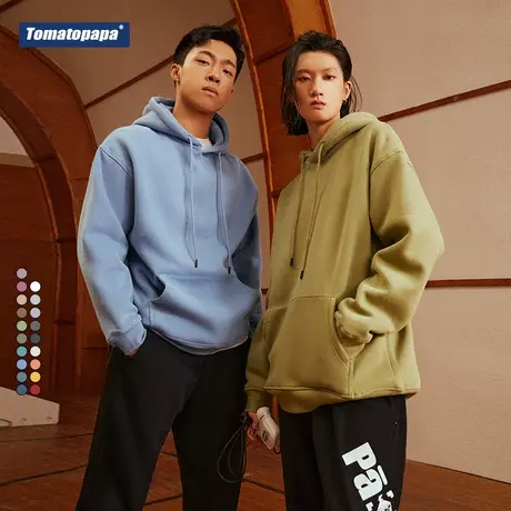 TOMATOPAPA秋季原创绒底连帽卫衣基础多色款情侣连帽衫休闲外套潮商品大图
