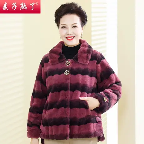 妈妈冬装仿水貂绒大衣2022秋冬阔太加厚洋气毛呢外套中老年人女装商品大图
