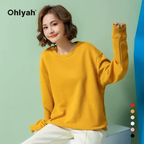 Ohlyah品牌 oversize卫衣女秋冬2023新款潮ins韩版宽松圆领中长款商品大图