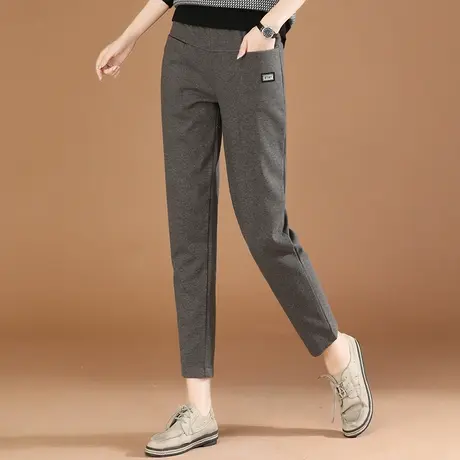 韩潮袭人松紧腰条纹毛呢休闲长裤子女2023冬季新款哈伦西装裤厚图片