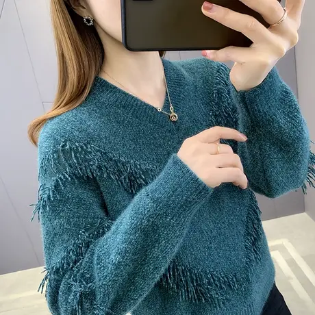 流苏毛衣2022年新款女宽松外穿韩版百搭雪尼尔针织打底衫秋冬内搭图片