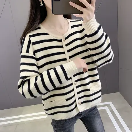 秋装女2023年新款圆领针织开衫女长袖外套宽松上衣爆款百搭毛衣商品大图