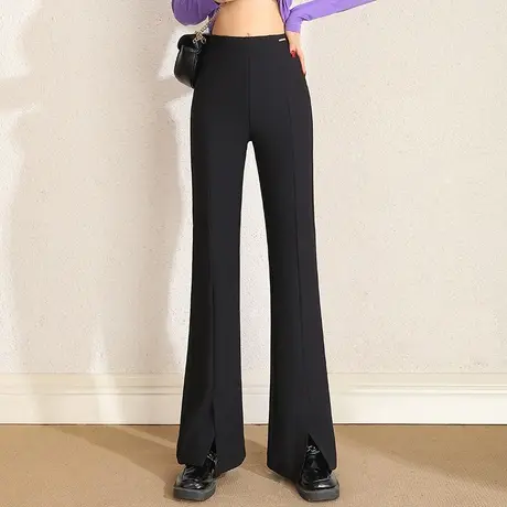 黑色开叉直筒喇叭裤女春季2023新款垂感显瘦休闲裤时尚微喇长裤子图片