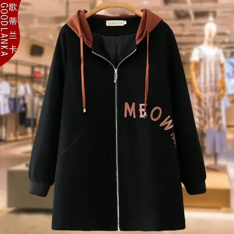 中老年风衣女秋冬款胖妈妈加肥加大码中长款连帽宽松气质风衣外套商品大图