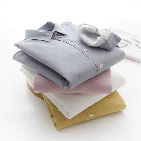 冬季新款韩版简约加厚纯色棉衬衫女长袖职业工作正装加绒打底衬衣商品大图