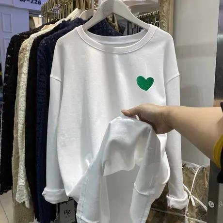 2022秋冬纯棉t恤女中长款长袖打底衫大码宽松显瘦韩版白色上衣潮商品大图