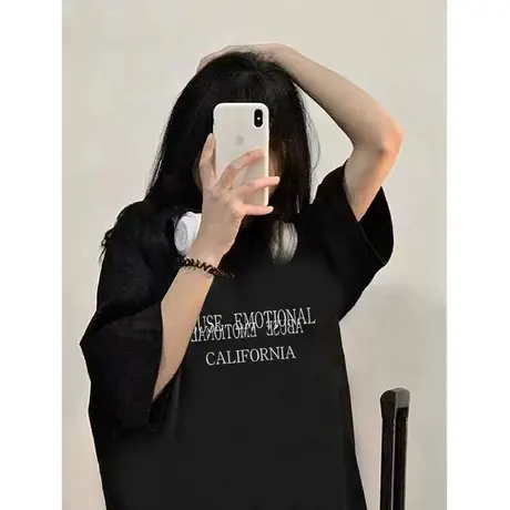 chic港味情侣t恤女夏季2023新款修身显瘦打底衫欧货短袖仿棉上衣商品大图