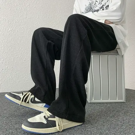 灯芯绒裤子男款春秋高街vibe日系复古宽松阔腿直筒宽松运动休闲裤商品大图