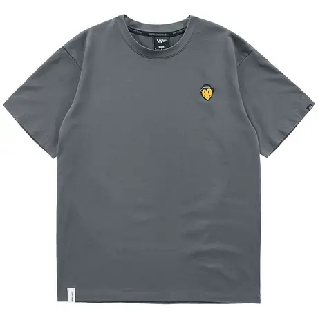 VIP夏季男士短袖t恤ins潮牌笑脸刺绣纯棉打底衫宽松情侣半袖体恤商品大图