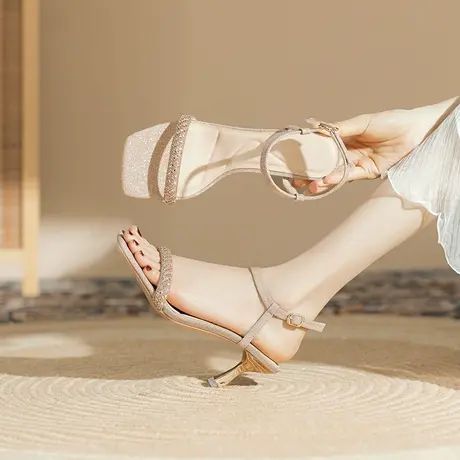 一字带时装凉鞋女2023年夏季新款露趾细跟高跟鞋时尚仙女风配裙子商品大图