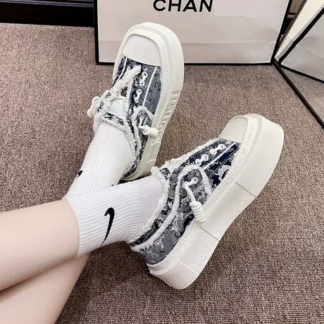 小众原创爆款乞丐帆布鞋女透气厚底秋季配裙子的小白鞋ins潮板鞋商品大图
