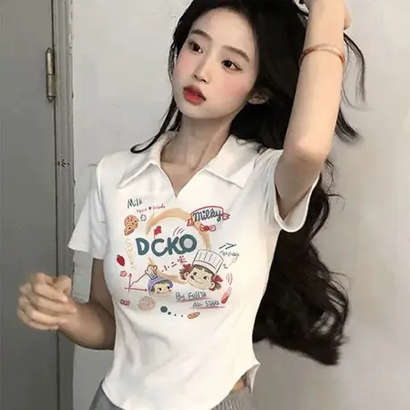 胖mm大码短袖t恤女装夏季修身显瘦遮肉弧形下摆上衣辣妹遮肚200斤商品大图