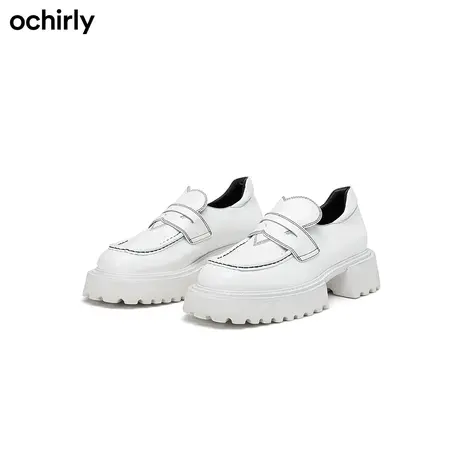 ochirly欧时力厚底乐福鞋女新款秋装鞋子中跟粗跟牛皮革皮鞋商品大图