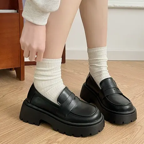 复古百搭英伦风厚底小皮鞋女2024春季新款一脚蹬软底法式乐福单鞋商品大图