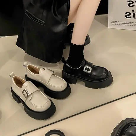 鞋子女2024年新款爆款春秋季小皮鞋女英伦风厚底复古百搭乐福单鞋图片