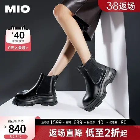 MIO米奥年冬季高跟中筒烟筒靴英伦风简约复古切尔西靴女靴商品大图