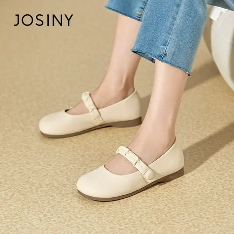 Josiny/卓诗尼褶皱平底玛丽珍鞋女夏季2023新款低跟百搭妈妈单鞋商品大图