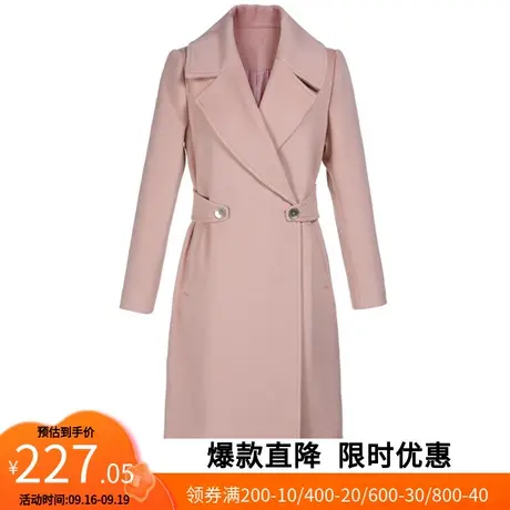 【艾格】2022冬季新款通勤外套女气质甜美纽扣口袋拼接毛呢大衣图片