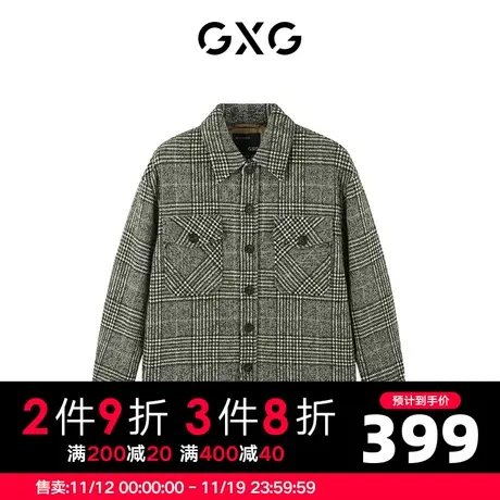 【新款】GXG男装 秋季休闲复古绿灰格短款大衣10C106007G商品大图