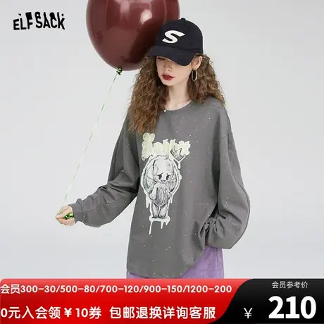 【商场同款】妖精的口袋圆领卫衣外套女2023秋季新款宽松长袖卫衣商品大图