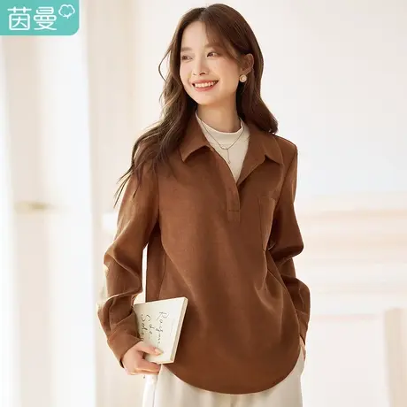茵曼美拉德假两件衬衫穿搭女士2023年秋季新款长袖卡其色衬衣上衣商品大图