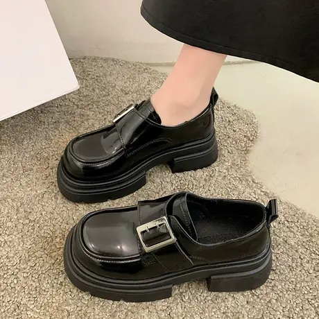 厚底乐福鞋女2024年春秋季新款复古英伦风粗跟小皮鞋网红超火单鞋商品大图