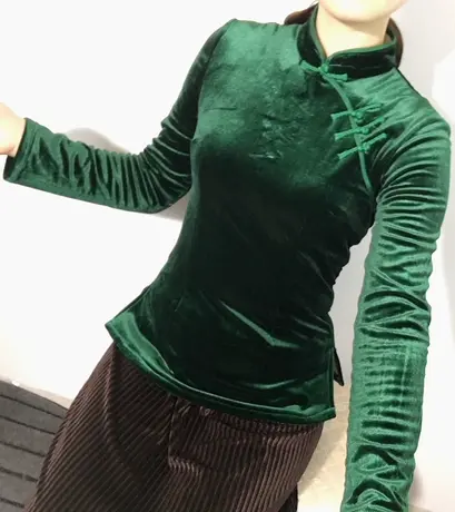 秋冬新品民国风复古修身改良盘扣长袖旗袍上衣 丝绒保暖唐装女装图片