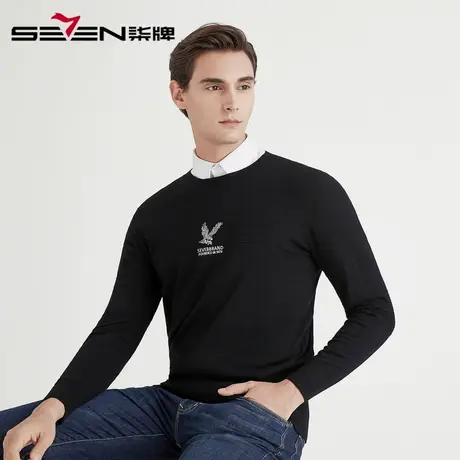 柒牌清仓男春季男士毛衣丝光羊毛针织衫套头圆领百搭薄款打底衫商品大图