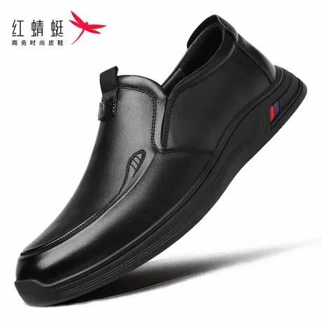 红蜻蜓男鞋秋季男士一脚蹬休闲皮鞋男软皮软底秋冬真皮牛皮爸爸鞋商品大图