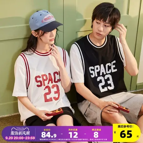 唐狮2023夏季新款短袖T恤男女同码纯棉宽松运动训练篮球服情侣装商品大图