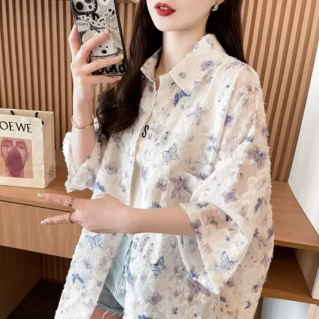 户外透气防晒衣衬衫女2025新款夏季韩版宽松大码女装冰丝薄款外套图片