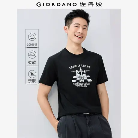 佐丹奴T恤男装纯棉复古海报印花圆领针织短袖T恤 13095205商品大图