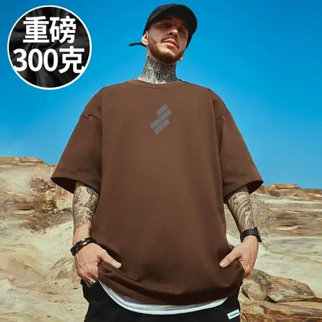 显瘦100%纯棉重磅300g加肥加大码男装宽松半截袖胖子短袖T恤夏季商品大图
