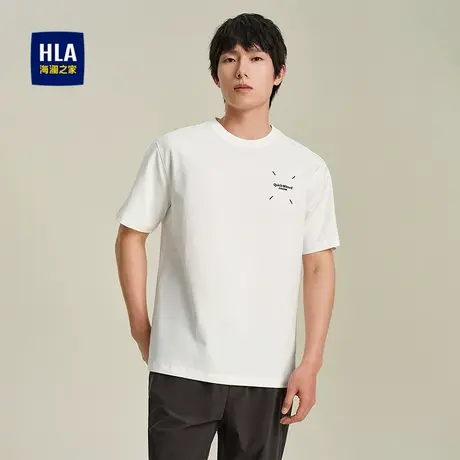 HLA/海澜之家微弹短袖T恤2025春夏新款圆领胸前小标时尚短t男装商品大图